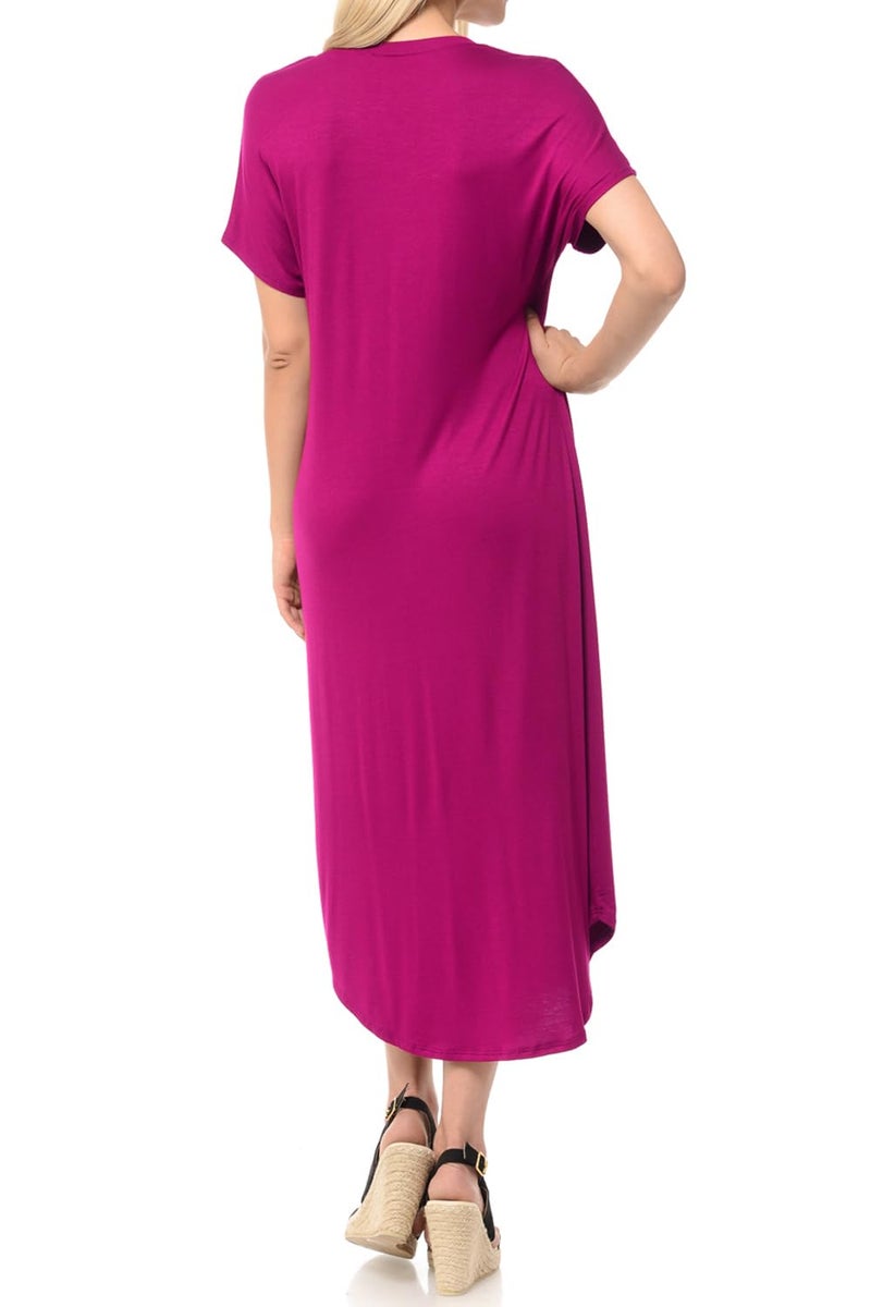 iconic luxe Women's Casual Loose-Fit Midi T-Shirt Dress â€“ Short Sleeve, Soft Stretchy Fabric, Lightweight Medium Magenta - Image 4